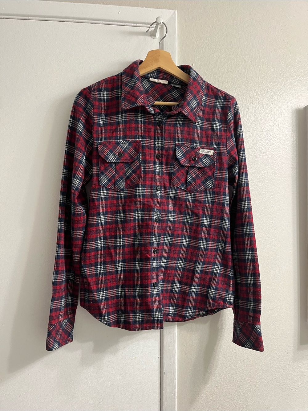 Miss Me Red and Black Plaid Button-Down Shirt